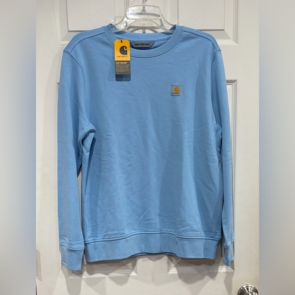 Carhartt Women's Large Tencel Crew Sweatshirt Blue NWT Pullover Rib-Knit Collar